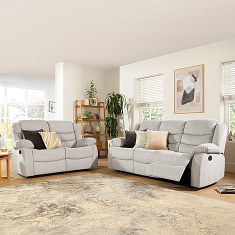 Sorrento 3+2 Seater Recliner Sofa Set, Dove Grey Classic Plush Fabric ...