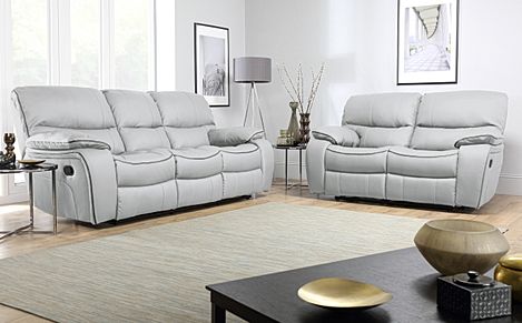 2 Seater Recliner Sofa Set, Light Gray Leather Couch Set