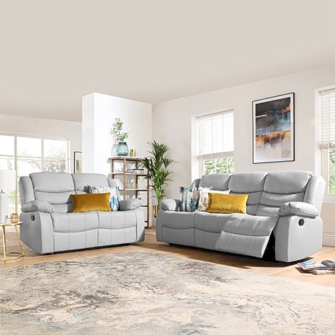 Sorrento 3+2 Seater Recliner Sofa Set, Light Grey Classic Faux Leather