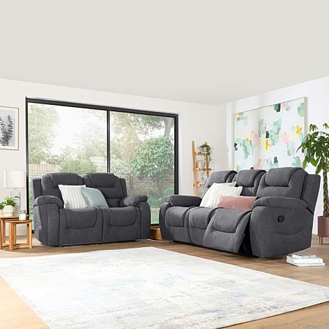 Vancouver Slate Grey Plush Fabric 3+2 Seater Recliner Sofa Set