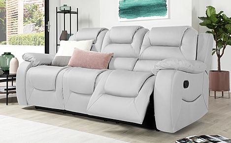 Vancouver 3 Seater Recliner Sofa, Light Grey Classic Faux Leather