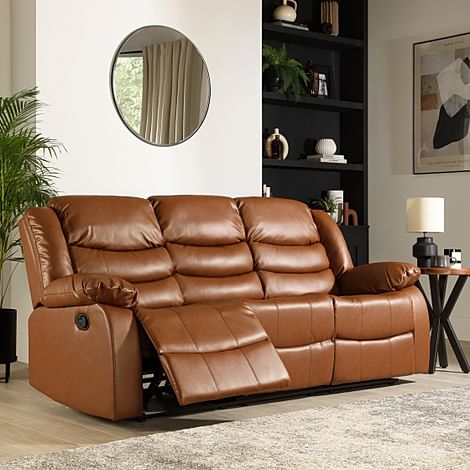 Sorrento 3 Seater Recliner Sofa, Tan Classic Faux Leather