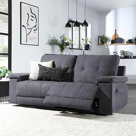 Montana 3 Seater Recliner Sofa, Slate Grey Classic Plush Fabric