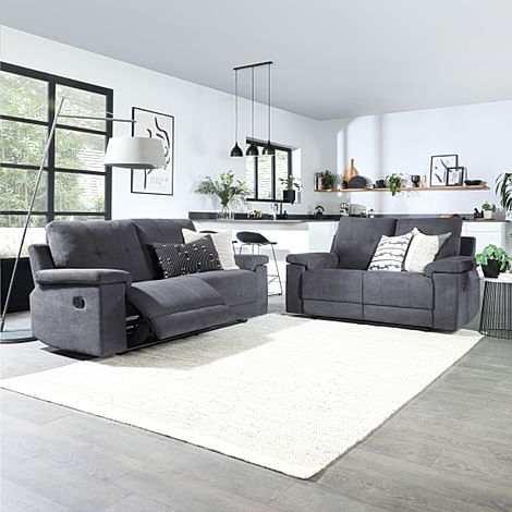 Montana 3+2 Seater Recliner Sofa Set, Slate Grey Classic Plush Fabric