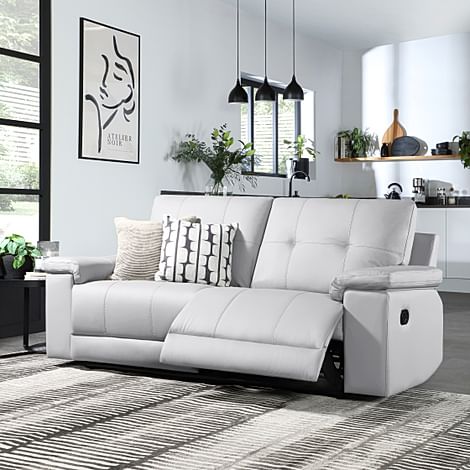 Montana 3 Seater Recliner Sofa, Light Grey Premium Faux Leather