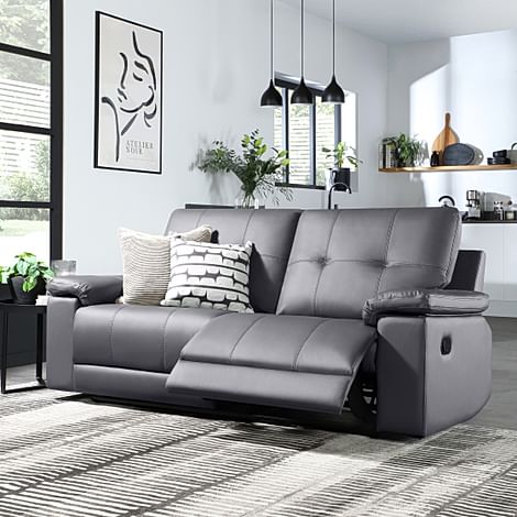 Montana 3 Seater Recliner Sofa, Grey Premium Faux Leather