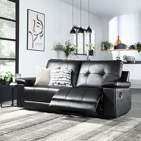 Montana 3 Seater Recliner Sofa, Black Premium Faux Leather