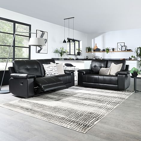 Montana 3+2 Seater Recliner Sofa Set, Black Premium Faux Leather