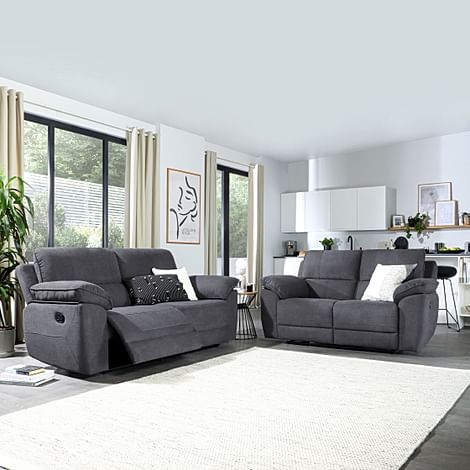 Seville 3+2 Seater Recliner Sofa Set, Slate Grey Classic Plush Fabric