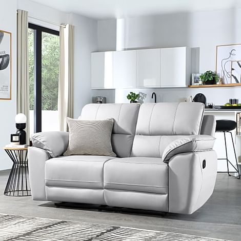 Seville 2 Seater Recliner Sofa, Light Grey Premium Faux Leather