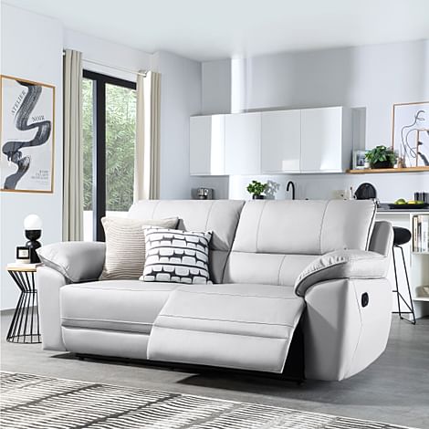 Seville 3 Seater Recliner Sofa, Light Grey Premium Faux Leather