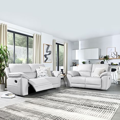Seville 3+2 Seater Recliner Sofa Set, Light Grey Premium Faux Leather