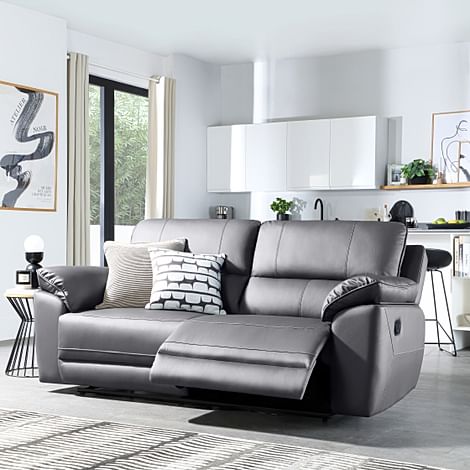 Seville 3 Seater Recliner Sofa, Grey Premium Faux Leather