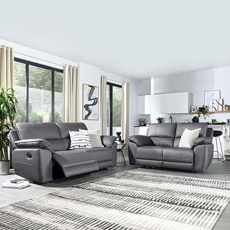 Seville 3+2 Seater Recliner Sofa Set, Grey Premium Faux Leather