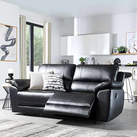 Seville 3 Seater Recliner Sofa, Black Premium Faux Leather