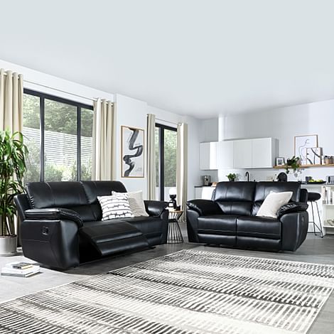 Seville 3+2 Seater Recliner Sofa Set, Black Premium Faux Leather