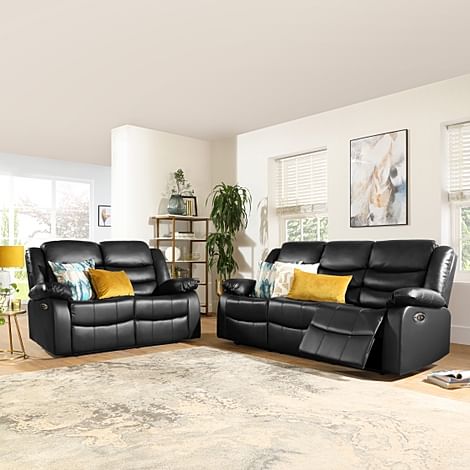 Sorrento 3+2 Seater Electric Recliner Sofa Set, Black Premium Faux Leather