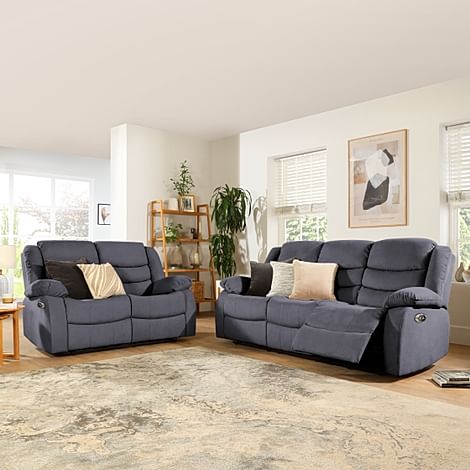 Sorrento 3+2 Seater Electric Recliner Sofa Set, Slate Grey Classic Plush Fabric