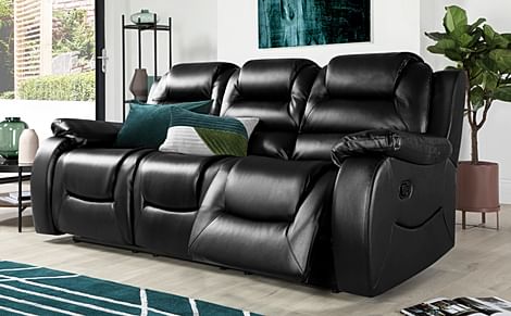 Vancouver 3 Seater Recliner Sofa, Black Premium Faux Leather