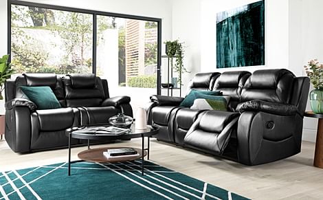 Vancouver 3+2 Seater Recliner Sofa Set, Black Premium Faux Leather