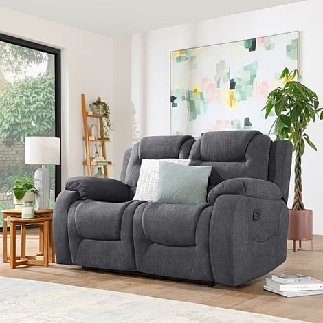 Vancouver 2 Seater Recliner Sofa, Slate Grey Classic Plush Fabric