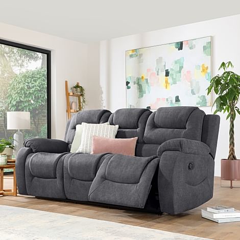 Vancouver 3 Seater Recliner Sofa, Slate Grey Classic Plush Fabric