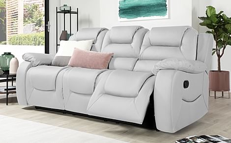 Vancouver 3 Seater Recliner Sofa, Light Grey Premium Faux Leather