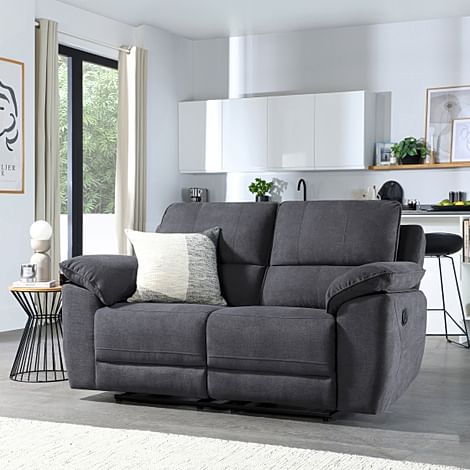 Seville 2 Seater Recliner Sofa, Slate Grey Classic Plush Fabric