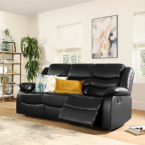 Sorrento 3 Seater Recliner Sofa, Black Premium Faux Leather