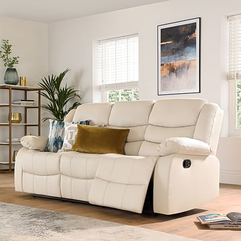 Sorrento 3 Seater Recliner Sofa, Ivory Premium Faux Leather