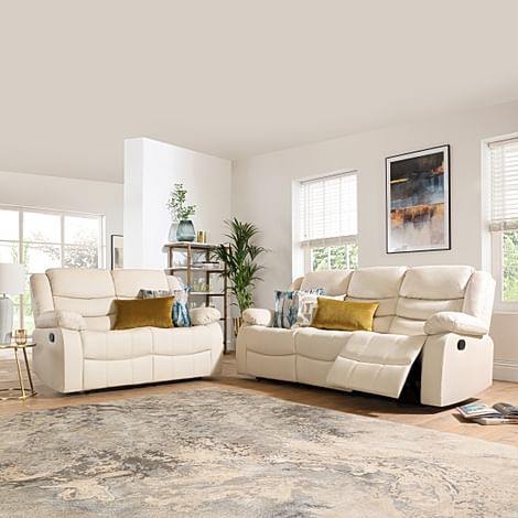 Sorrento 3+2 Seater Recliner Sofa Set, Ivory Premium Faux Leather