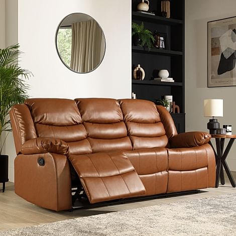 Sorrento 3 Seater Recliner Sofa, Tan Premium Faux Leather