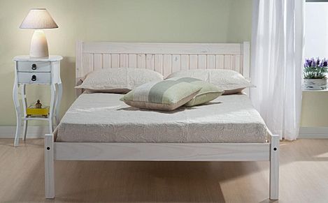Rio White Washed Wooden Double Bed