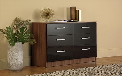 Lynx Walnut and Black High Gloss 6 Drawer Chest of Drawers