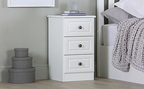 Pembroke Bedside Table, 3 Drawer, White Wood Effect