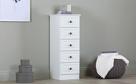 Pembroke Chest of Drawers, Narrow, 5 Drawer, White Wood Effect