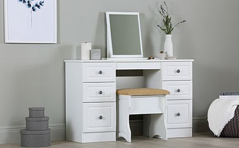 Pembroke Double Pedestal Dressing Table, 6 Drawer, White Wood Effect