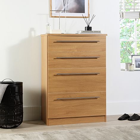 Sherwood Chest of Drawers, Deep 4 Drawer, Natural Oak Effect