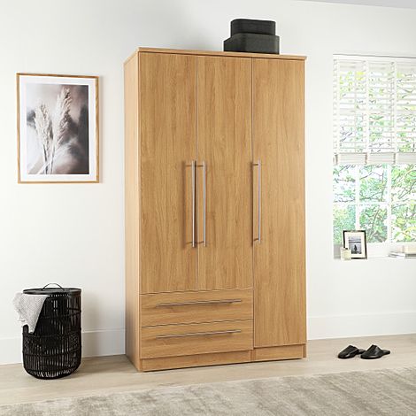 Sherwood Wardrobe, Tall, 3 Door 2 Drawer, Natural Oak Effect