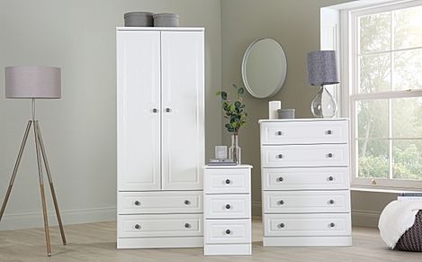 Ready Assembled Langley White Wardrobe Drawers Complete Bedroom Furniture Set 