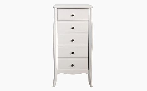 Baroque White Tall Narrow 5 Drawer Chest of Drawers