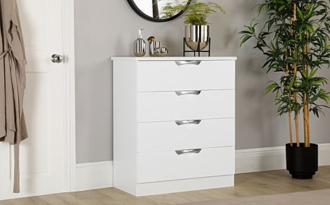 Camden Chest of Drawers, 4 Drawer, White High Gloss & White Finish