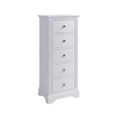 Berkeley Painted White Tall Narrow 5 Drawer Chest of Drawers