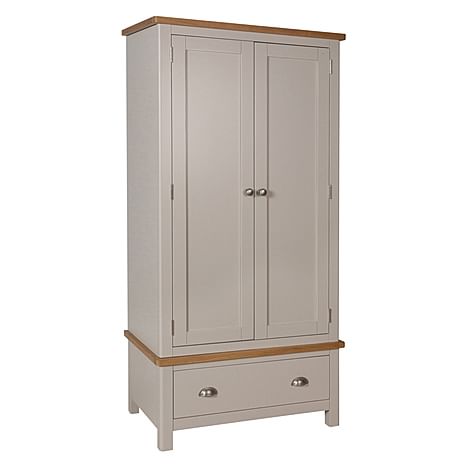 Newton Painted Grey and Oak 2 Door 1 Drawer Wardrobe