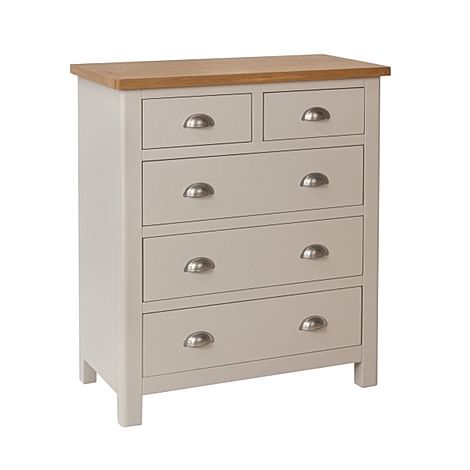 Newton Painted Grey and Oak 5 Drawer Chest of Drawers