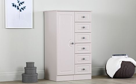 Pembroke Wardrobe, 1 Door 6 Drawer, Stone Grey Wood Effect