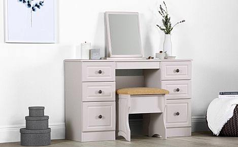 Pembroke Double Pedestal Dressing Table, 6 Drawer, Stone Grey Wood Effect