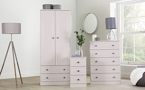 Pembroke 3 Piece 2 Door Wardrobe Bedroom Furniture Set, Stone Grey Wood Effect