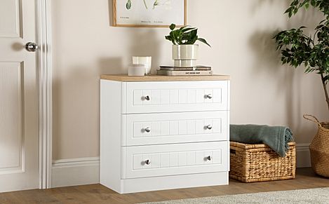Vienna Chest of Drawers, 3 Drawer, White Wood Effect & Natural Oak Effect