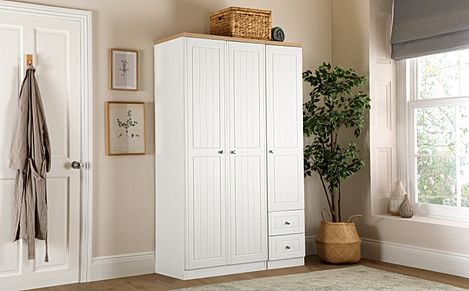 Vienna Wardrobe, 3 Door 2 Drawer, White Wood Effect & Natural Oak Effect